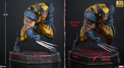 Two portraits of the Wolverine: Berserker Rage Statue showcasing its impressive scale and dramatic red light-up base, both lit and in darkness. (Prototype Shown) View 8