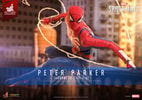 Left-angle view of Peter Parker (Advanced Suit 2.0) soaring through the air, gripping his webbing against a city backdrop, (Prototype Shown) View 1