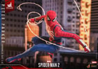 Left-angle view of Peter Parker (Advanced Suit 2.0) soaring through the air, gripping his webbing against a city backdrop, (Prototype Shown) View 4