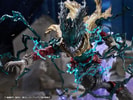 Left angle view of Izuku Midoriya on a display base, wearing his mask, set against an industrial background. (Prototype Shown) View 16
