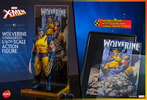 Wide shot of Wolverine (Unmasked) standing on a base, accompanied by an interchangeable comic book stand to showcase additional features. (Prototype Shown) View 21