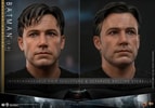 Two close-up face portraits of Batman (2.0) showcasing the interchangeable hair sculptures and separate rolling eyeball features for dynamic expressions. (Prototype Shown) View 16