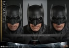 Three close-up portraits of Batman (2.0) with his cowl on, highlighting the interchangeable lower face pieces for varied expressions. (Prototype Shown) View 19