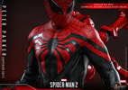 Close-up shot of Peter Parker (Superior Suit) highlighting his red and black suit with embossed trims, asymmetric web patterns, and black spider emblem. (Prototype Shown) View 17