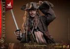 Half-body shot of Jack Sparrow holding a sword in his right hand and tipping his hat with his left, while slightly grinning. (Prototype Shown) View 5