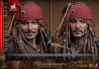 Two face portraits of Jack Sparrow showcasing interchangeable face sculpts with rolling eyeballs: one with a grinning, smirking expression and the other with a serious demeanor. (Prototype Shown) View 19