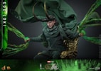 God Loki sitting on a gold throne, wearing his horned helmet and green cloak, with timeline effects and translucent accents, showing a menacing expression. Collector Edition (Prototype Shown) View 7