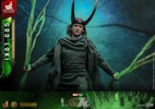 Low-angle shot of God Loki in classic attire and horned helmet, holding timeline effects with a powerful stance. (Prototype Shown) View 3