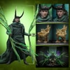 Full-body shot of God Loki highlighting his scale, paired with additional portraits showcasing the box contents. (Prototype Shown) View 2