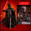 Full body shot of Darth Vader™ (Battle Damaged) to showcase his scale, accompanied by smaller portraits highlighting key features and box contents. (Prototype Shown) View 2