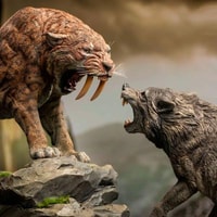 Pre-Historic Creatures Smilodon & Dire Wolf Twin Pack Set Statues 