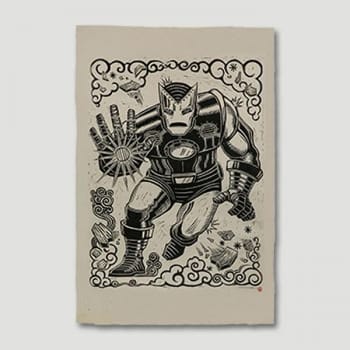 Iron Man Linocut on Lokta Paper