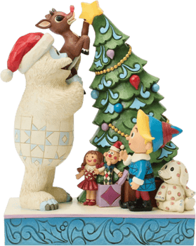 Rudolph Bumble Holding Rudolph by Tree Figurine 