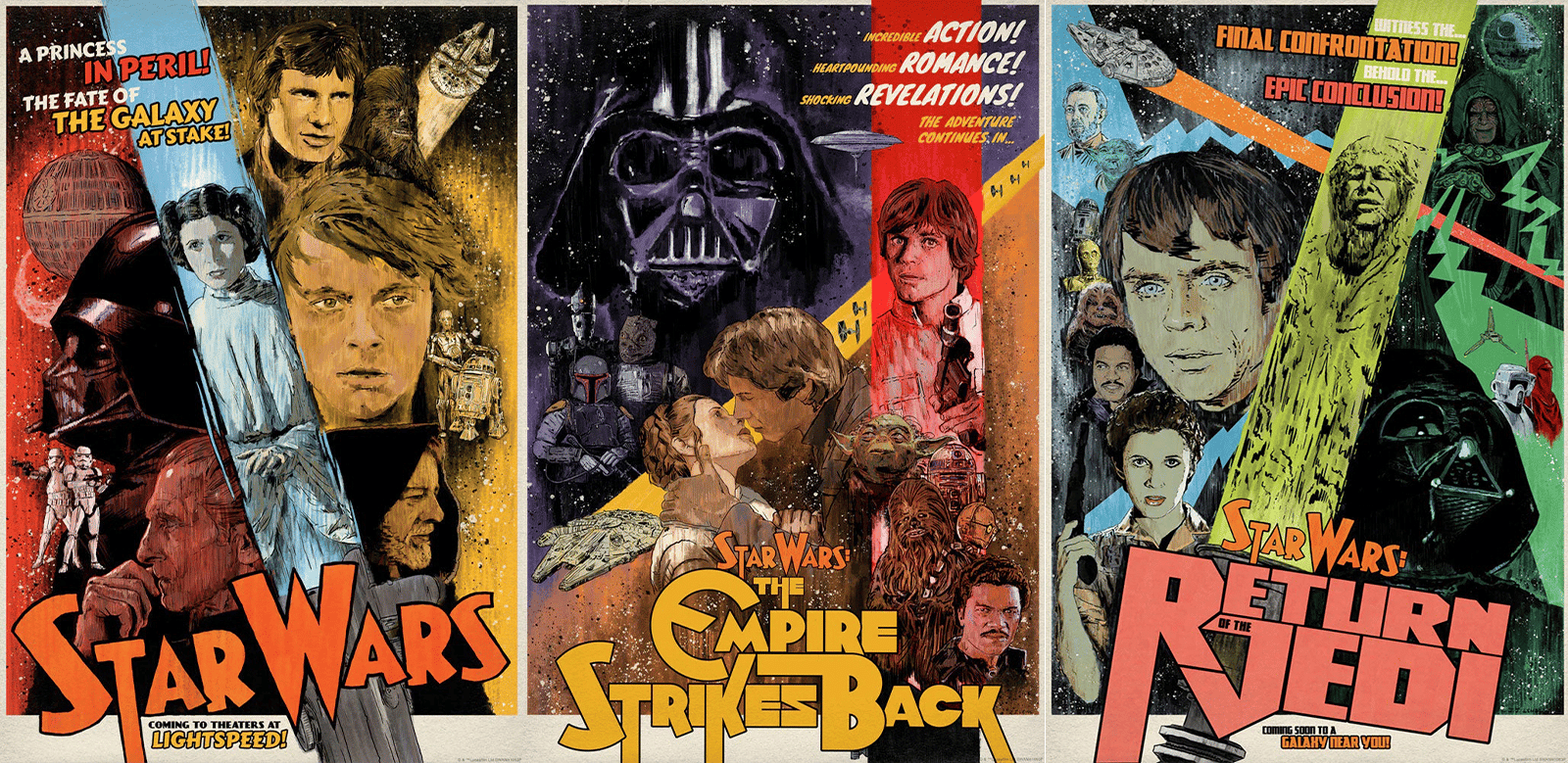 Star Wars: The Original Trilogy Set Art Print by ACME Archives