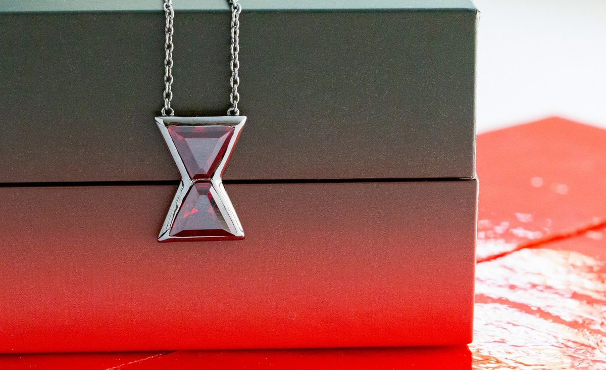 Marvel Black Widow Hourglass Necklace Jewelry - Prototype Shown View 3