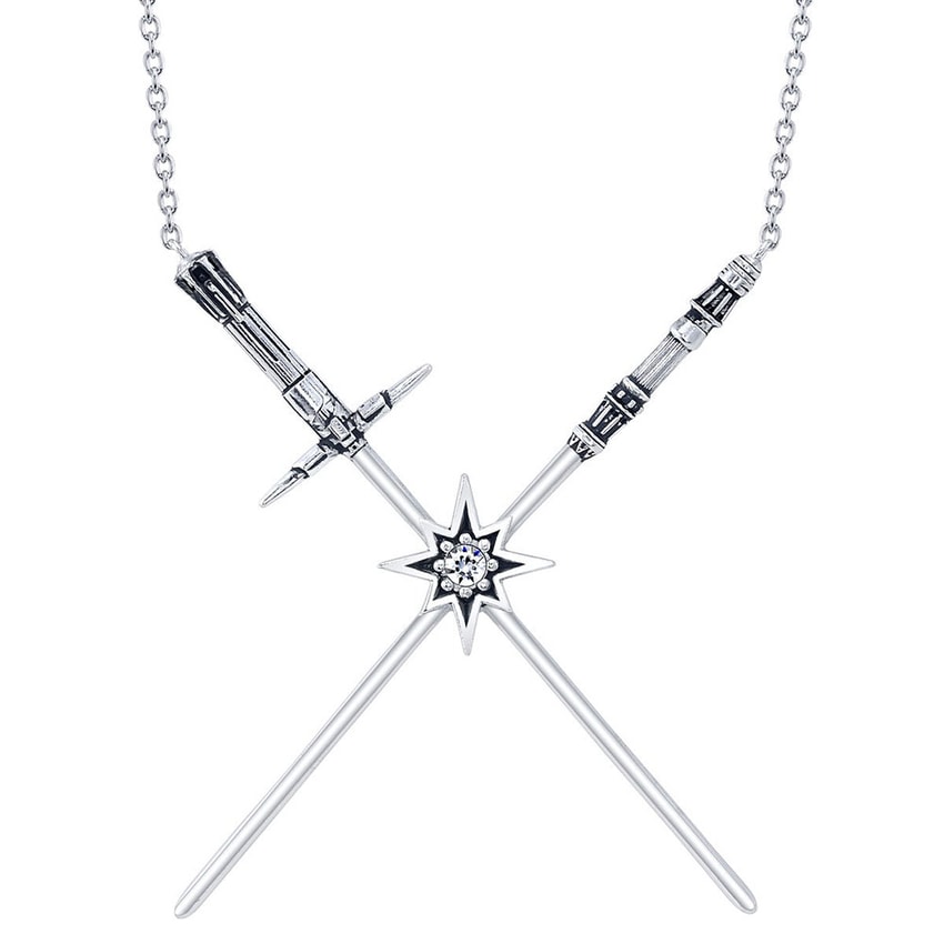 Kylo Ren & Rey Crossed Lightsaber Necklace