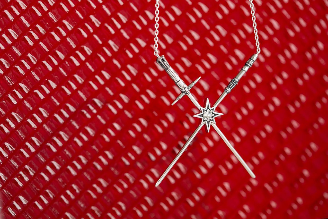 Kylo Ren & Rey Crossed Lightsaber Necklace