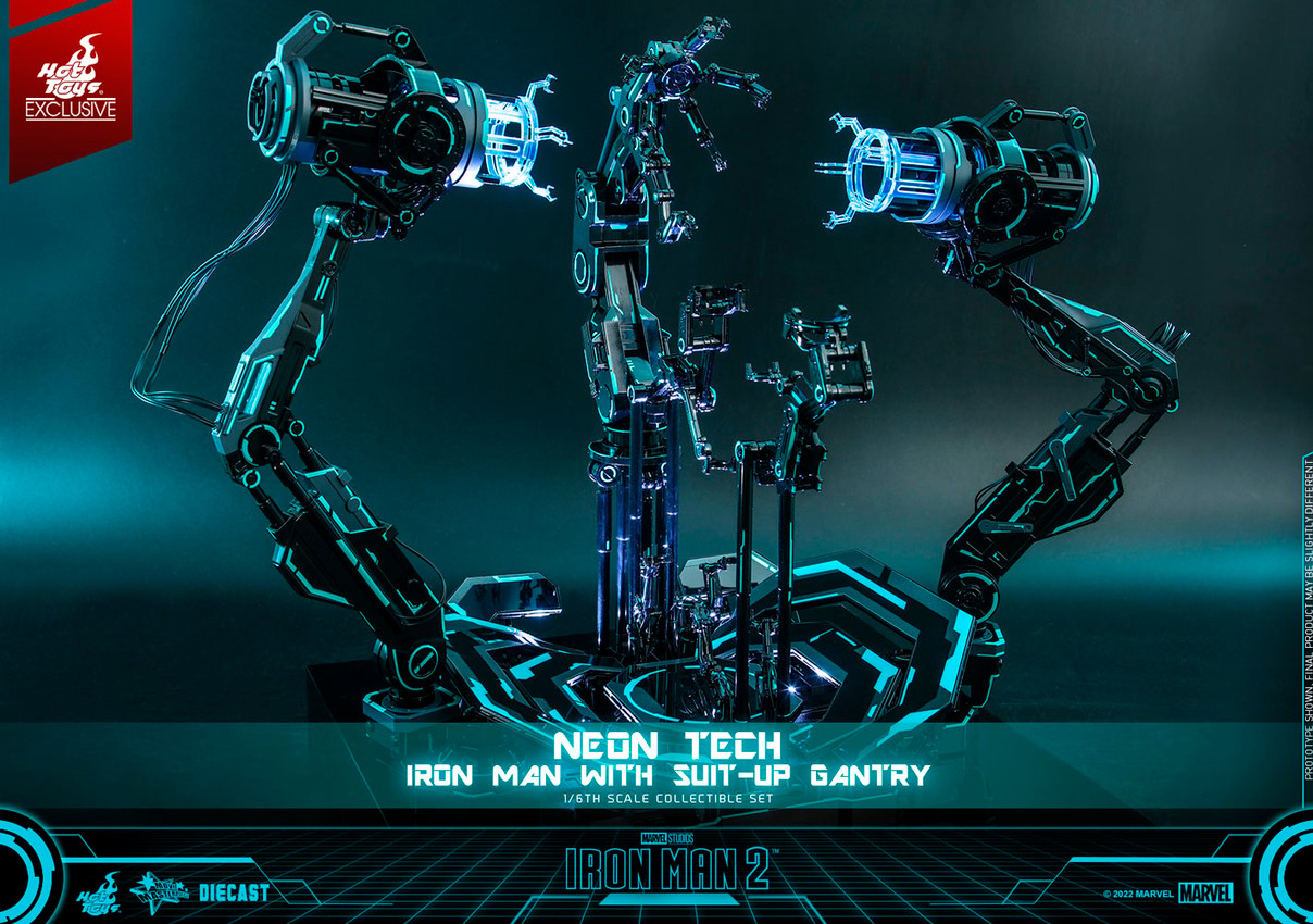 Neon Tech Iron Man with Suit-Up Gantry- Prototype Shown
