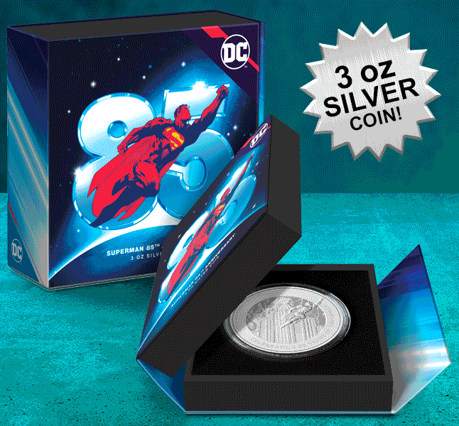 Superman 85th Anniversary 3oz Silver Coin- Prototype Shown View 1