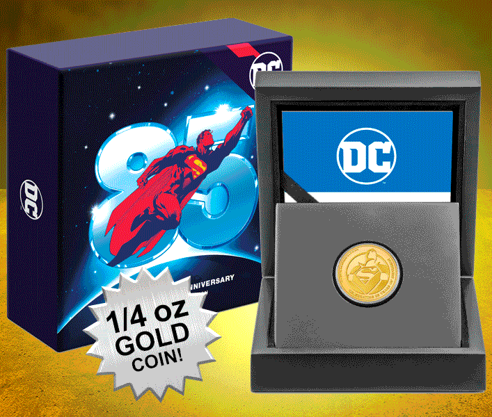 Superman 85th Anniversary ¼oz Gold Coin- Prototype Shown View 1