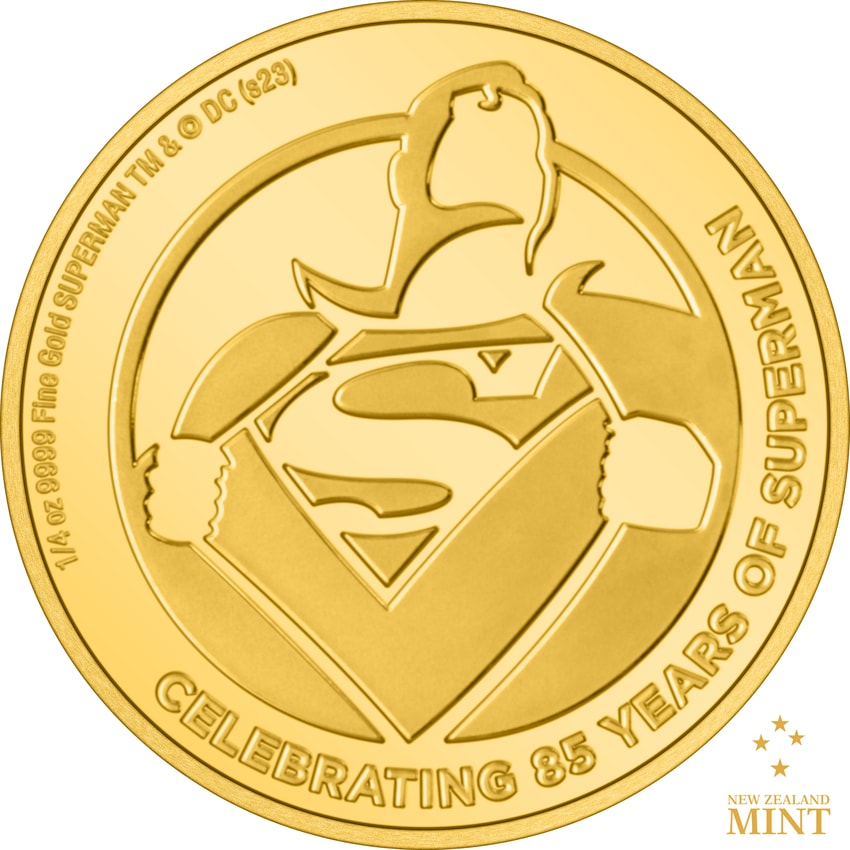 Superman 85th Anniversary ¼oz Gold Coin- Prototype Shown View 2