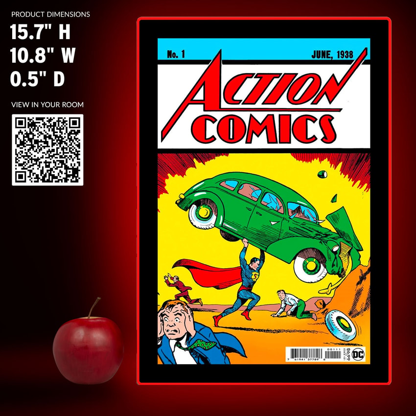 DC Comics Superman Action Comics Mini Poster Plus LED Illuminated Sign Wall Light - Prototype Shown View 2