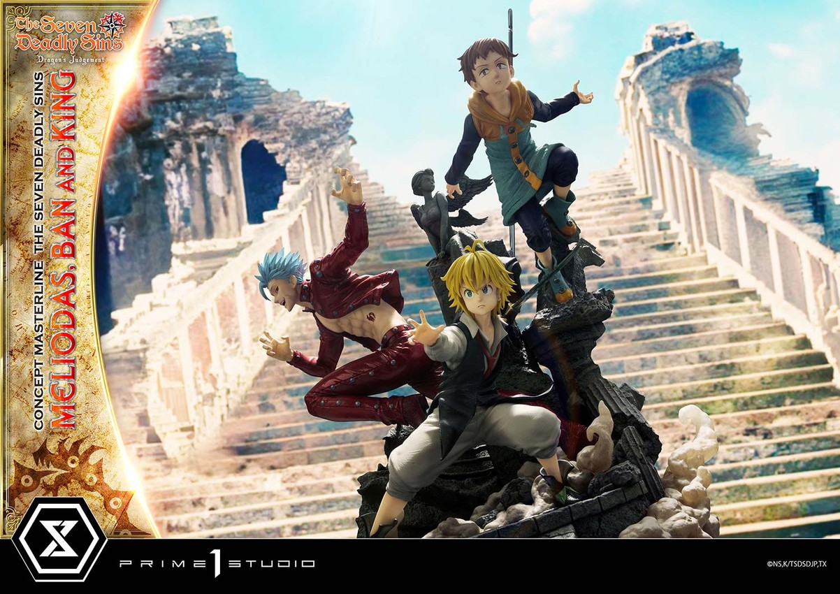 The Seven Deadly Sins Meliodas, Ban, and King Statues  View 1