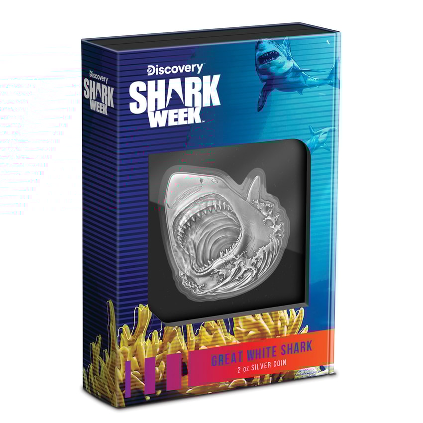 Great White Shark 2oz Silver Coin by New Zealand Mint