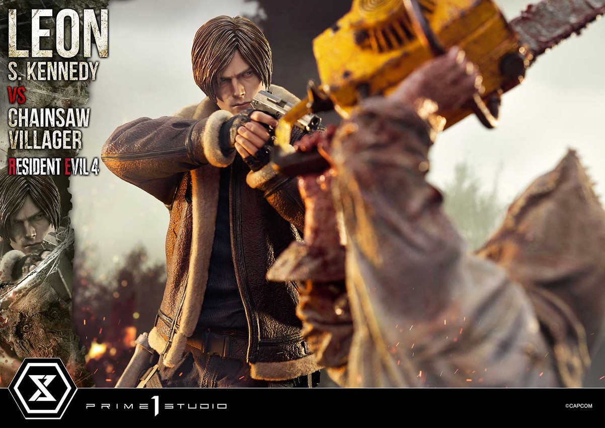 Resident Evil Leon S. Kennedy vs. Chainsaw Villager Quarter Scale Statue - Prototype Shown View 6