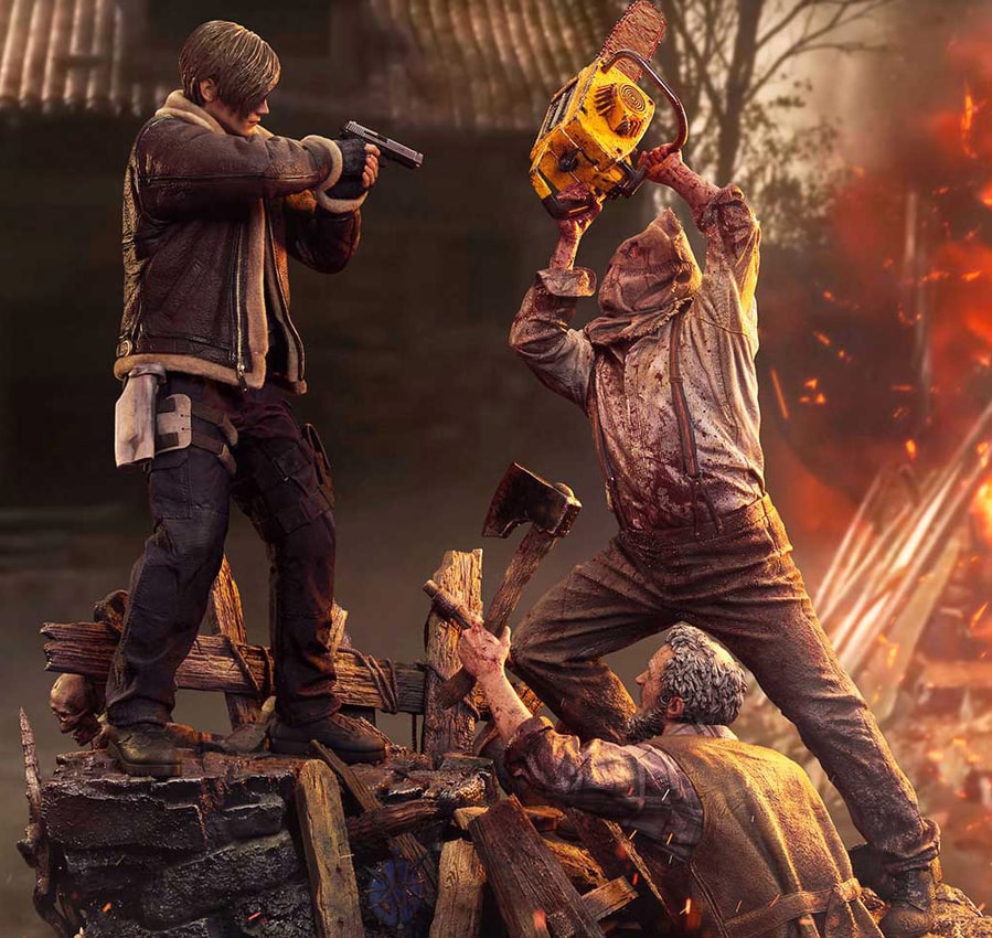 Resident Evil Leon S. Kennedy vs. Chainsaw Villager (Bonus Version) Quarter Scale Statue - Prototype Shown View 3