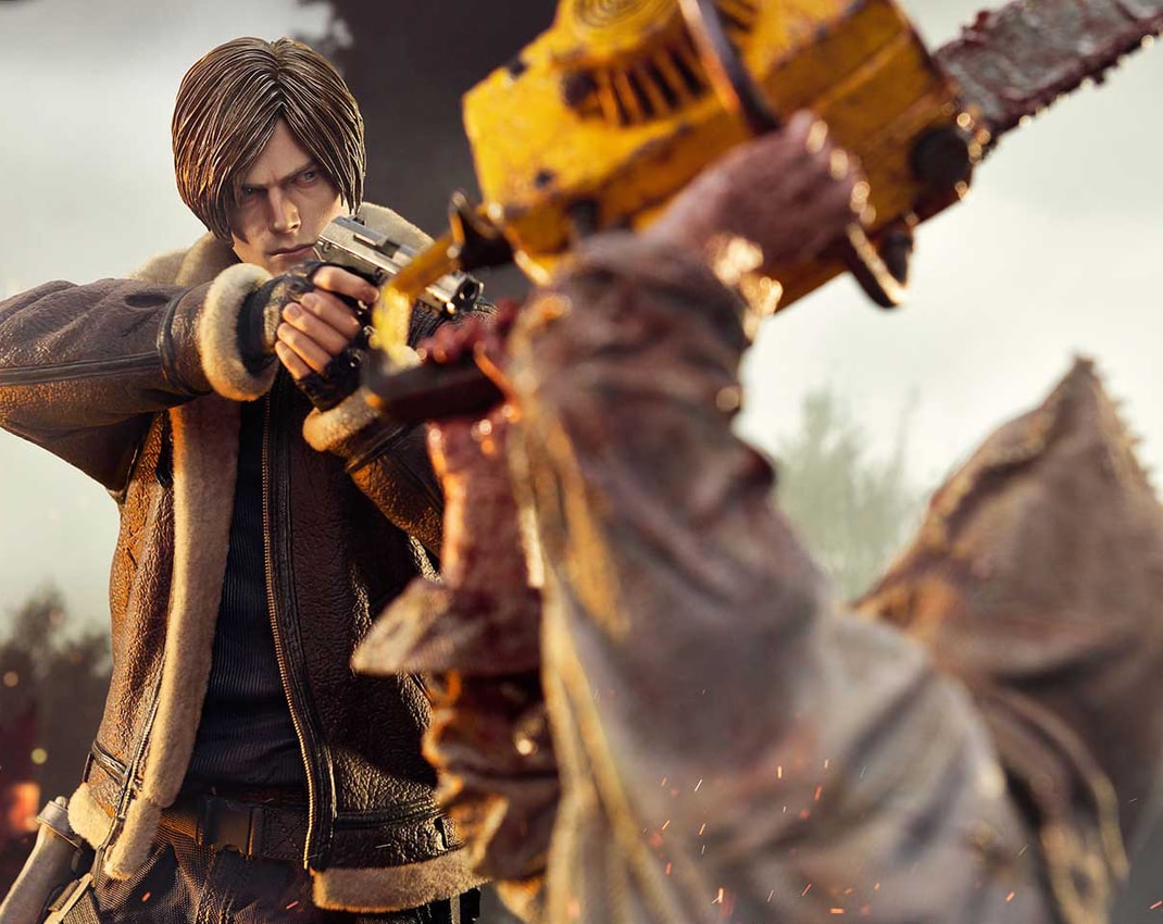 Resident Evil Leon S. Kennedy vs. Chainsaw Villager (Bonus Version) Quarter Scale Statue - Prototype Shown View 4