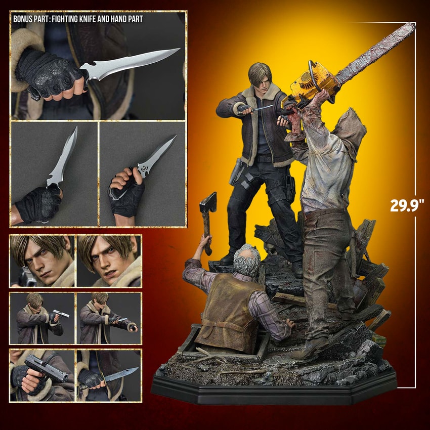 Resident Evil Leon S. Kennedy vs. Chainsaw Villager (Bonus Version) Quarter Scale Statue - Prototype Shown View 2