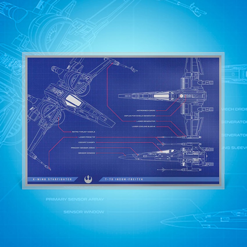 Star Wars™ X-Wing T-70™ Blueprint Foil Silver Collectible by Agoro