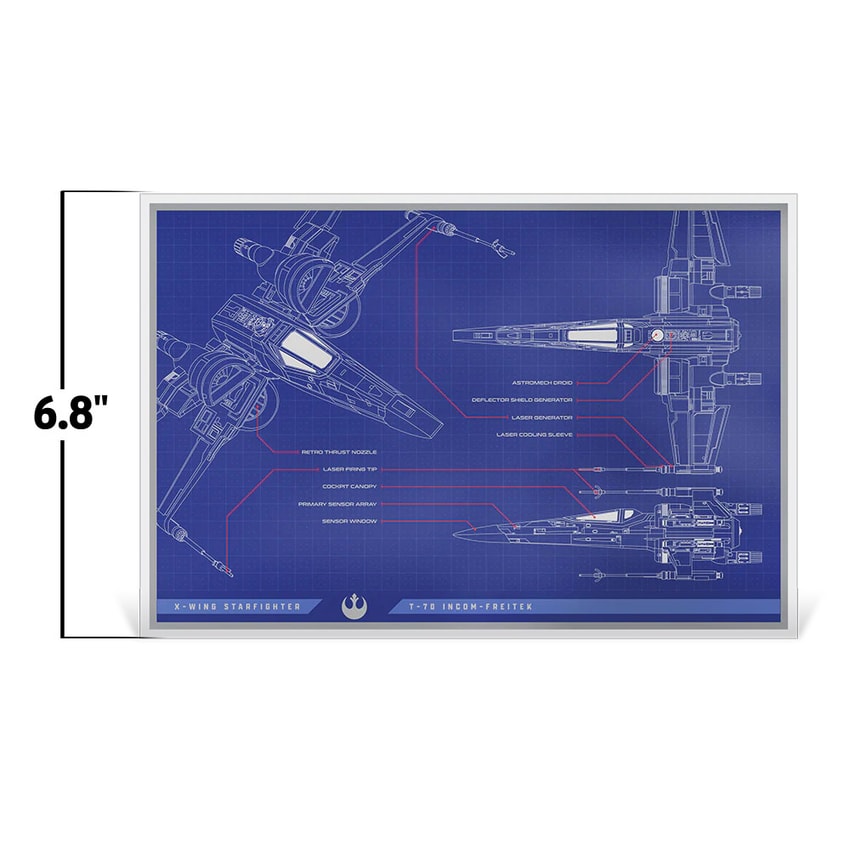 Star Wars™ X-Wing T-70™ Blueprint Foil Silver Collectible by Agoro