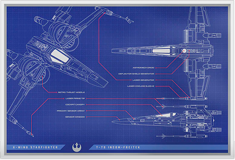 Star Wars™ X-Wing T-70™ Blueprint Foil Silver Collectible by Agoro