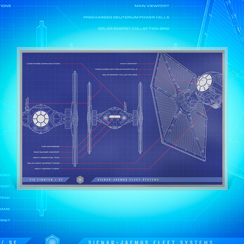 Star Wars TIE Fighter / SF™ Blueprint Silver Collectible - Prototype Shown View 1