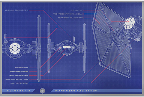 Star Wars TIE Fighter / SF™ Blueprint Silver Collectible - Prototype Shown View 6