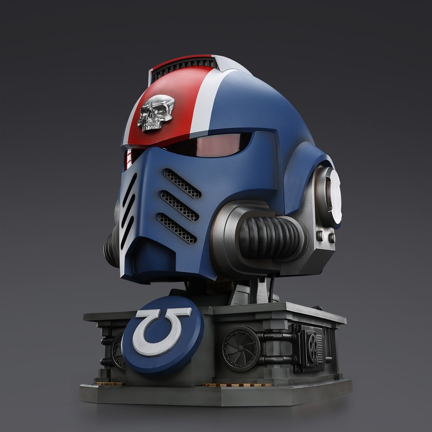 Warhammer 40K Ultramarines Lieutenant Titus MKX Helmet & Display Stand Prop Replica - Prototype Shown View 1