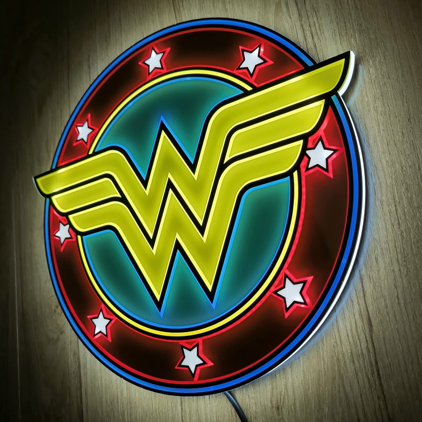 DC Comics Vintage Wonder Woman LED Logo Light (Circular) Wall Light - Prototype Shown View 3