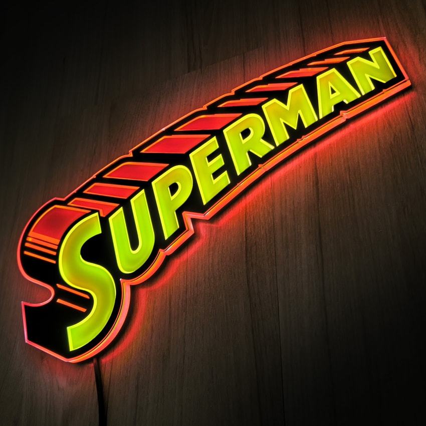 DC Comics Vintage Superman LED Logo Light (Small) Wall Light - Prototype Shown View 1