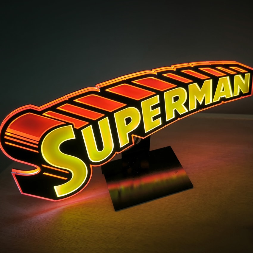 DC Comics Vintage Superman LED Logo Light (Small) Wall Light - Prototype Shown View 6