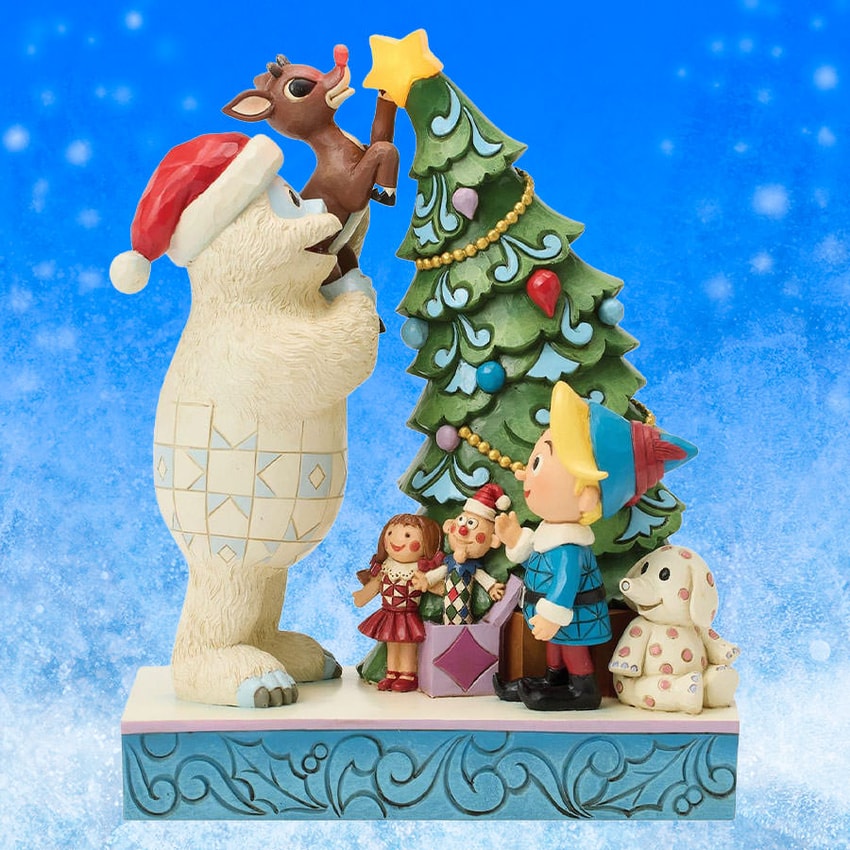 Rudolph Bumble Holding Rudolph by Tree Figurine - Prototype Shown View 1