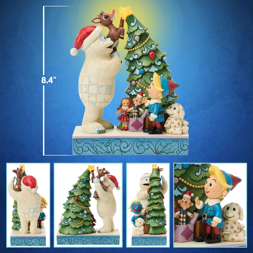 Rudolph Bumble Holding Rudolph by Tree Figurine - Prototype Shown View 2