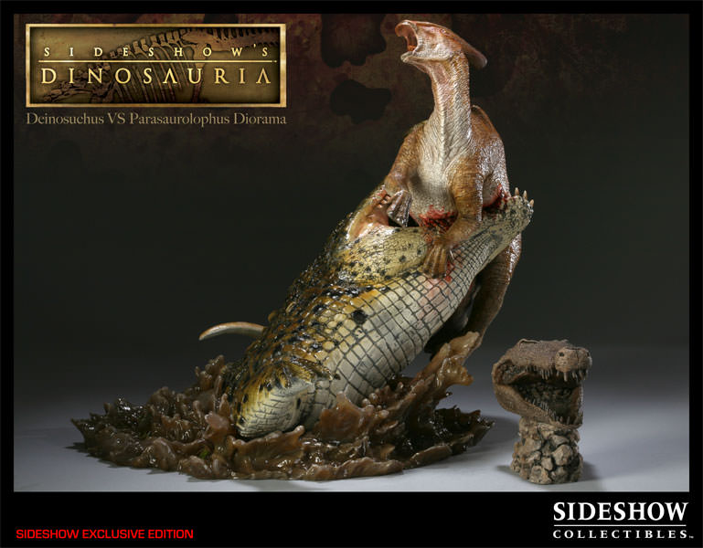 Dinosauria Deinosuchus VS Parasaurolophus Polystone Diorama  View 1