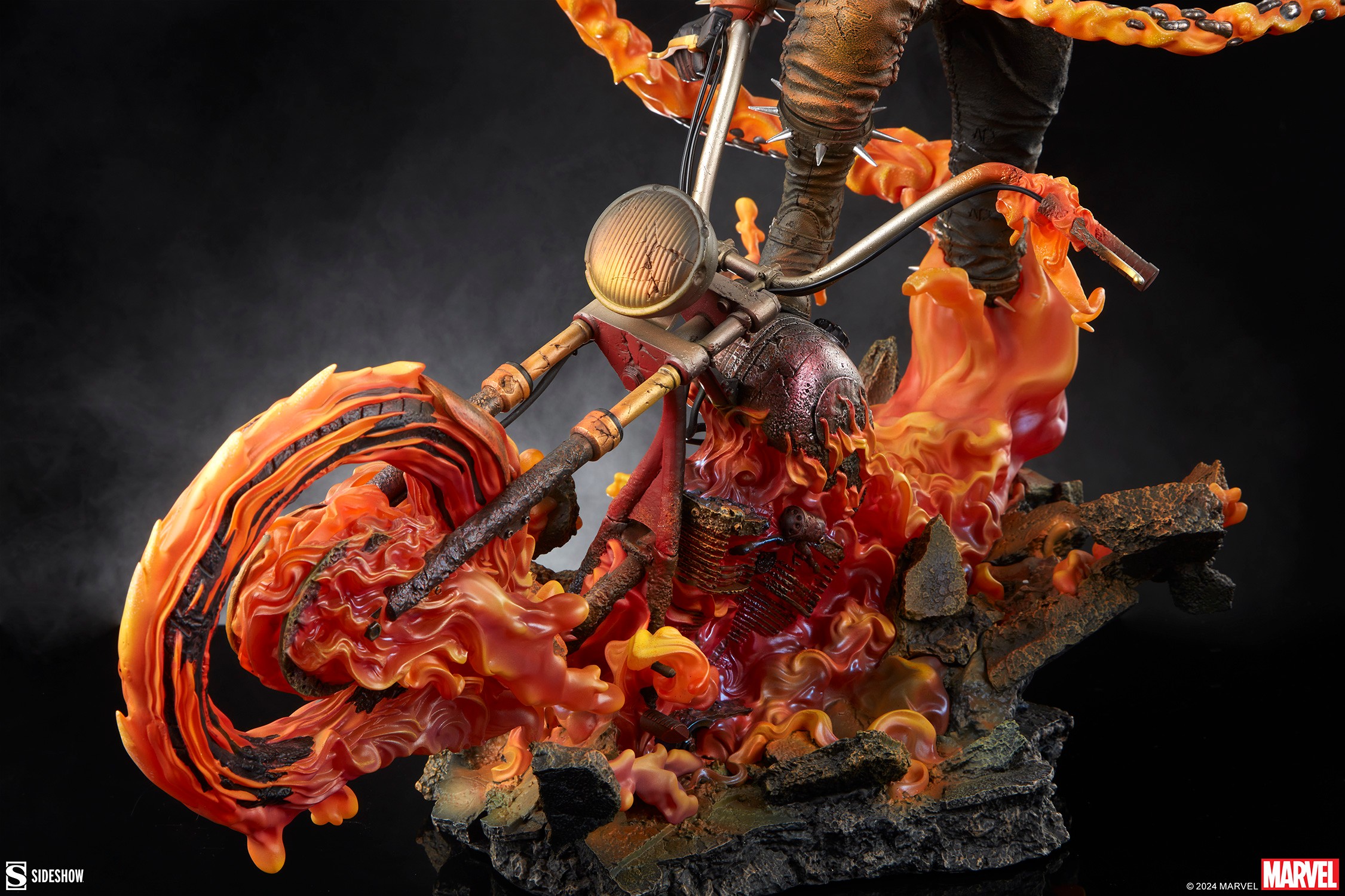 Close-up shot of Ghost Rider's Hell Cycle, showcasing intricate details with no illumination. Collector Edition (Prototype Shown) View 18
