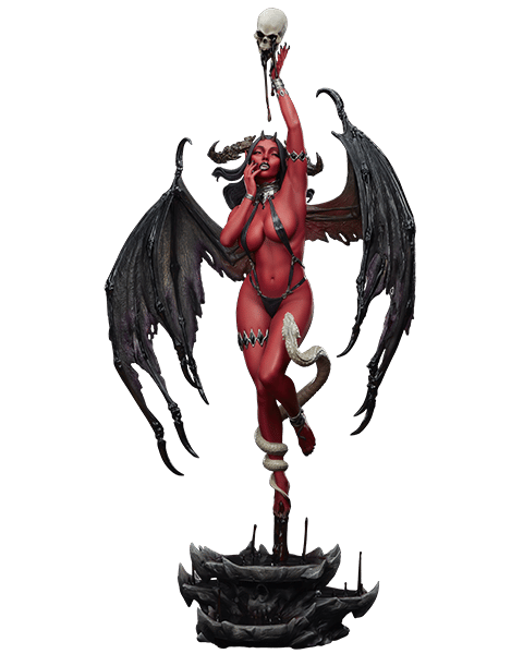 Succubus demon figure with red skin and large wings holding a skull, showcasing intricate details in design and pose. Exclusive Edition (Prototype Shown) View 14