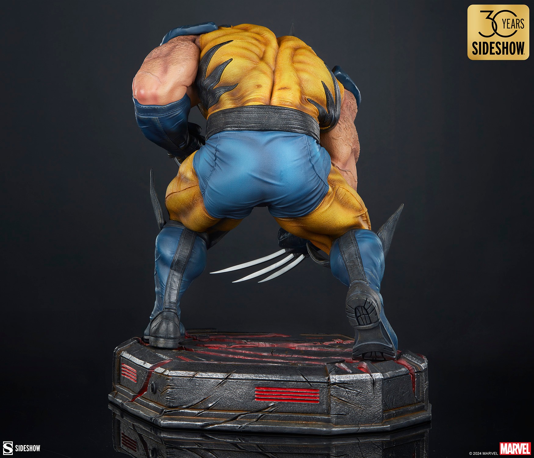 Back view of the Wolverine: Berserker Rage Statue showcasing his muscular build, iconic suit details, extended claws. (Prototype Shown) View 13