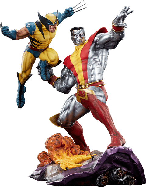 Wolverine and Colossus collectible figures in dynamic pose, showcasing vibrant details and action-packed design (Prototype Shown) View 17