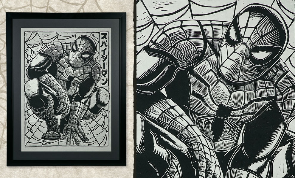 Spider-Man Linocut on Lokta Paper