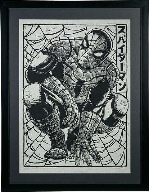 Spider-Man Linocut on Lokta Paper
